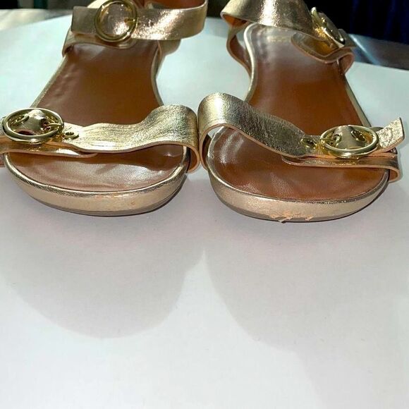 Bocage Innovation gold metallic leather low wedge buckle sandals EU39 - Picture 11 of 12